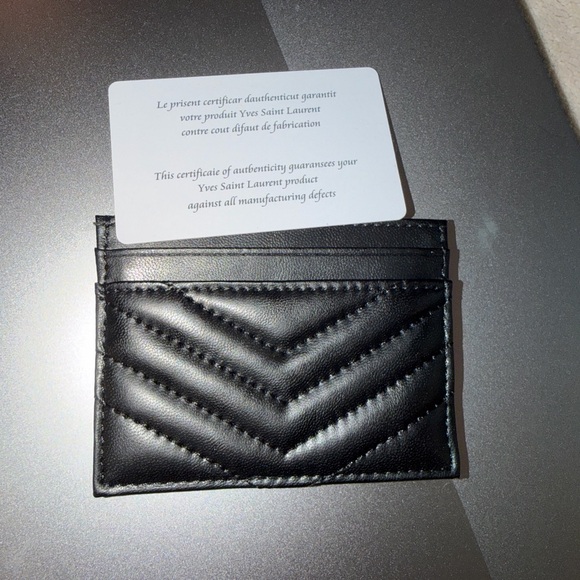 Saint Laurent Black Leather Textured Card Holder - Picture 2 of 5